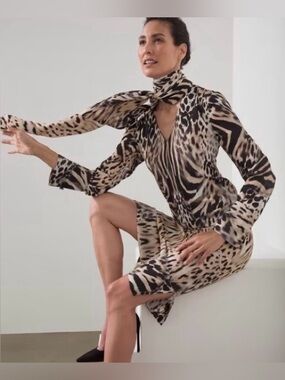 Black Label by Chicos Scarf Dress Women's Size M Animal Print Career Date Night